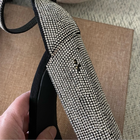 Black Rhinestones Shoes 8.5, black open toe chunky block platform heels - Picture 8 of 11